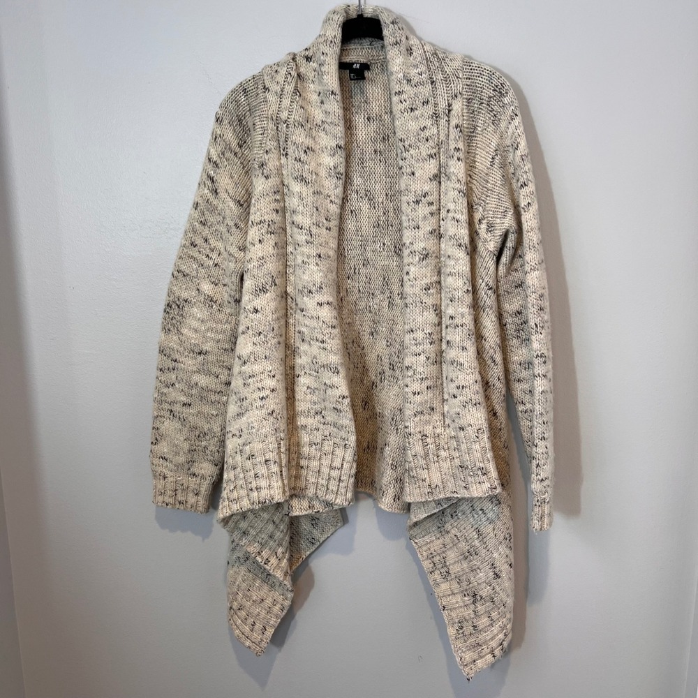 Chunky Knit Heavy Wool‎ Blend Open Front Cardigan Neutral Cream- Large- Cottage